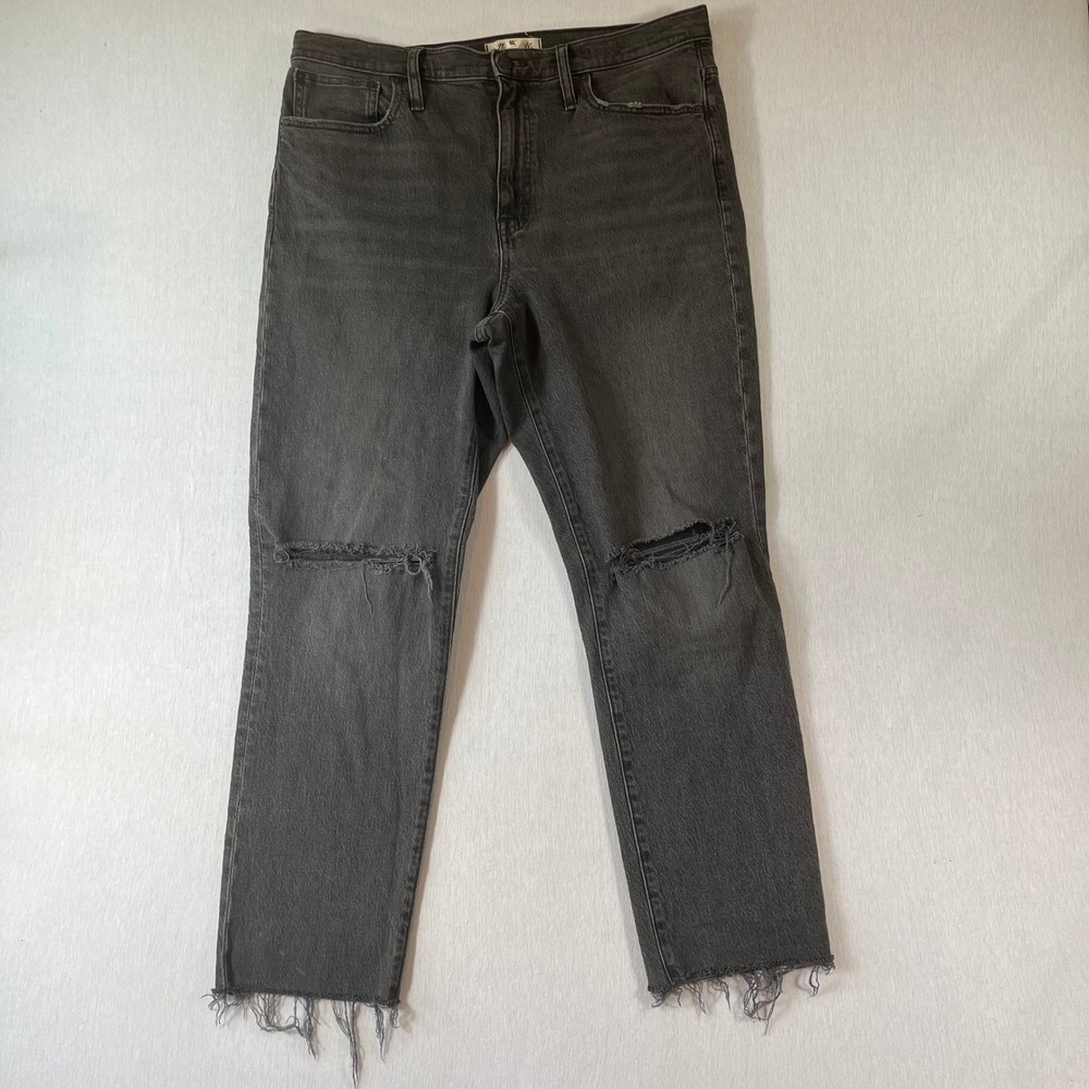 Madewell Jeans Women 31 High-Rise Slim Boyjean Faded Black Distressed Raw Hem